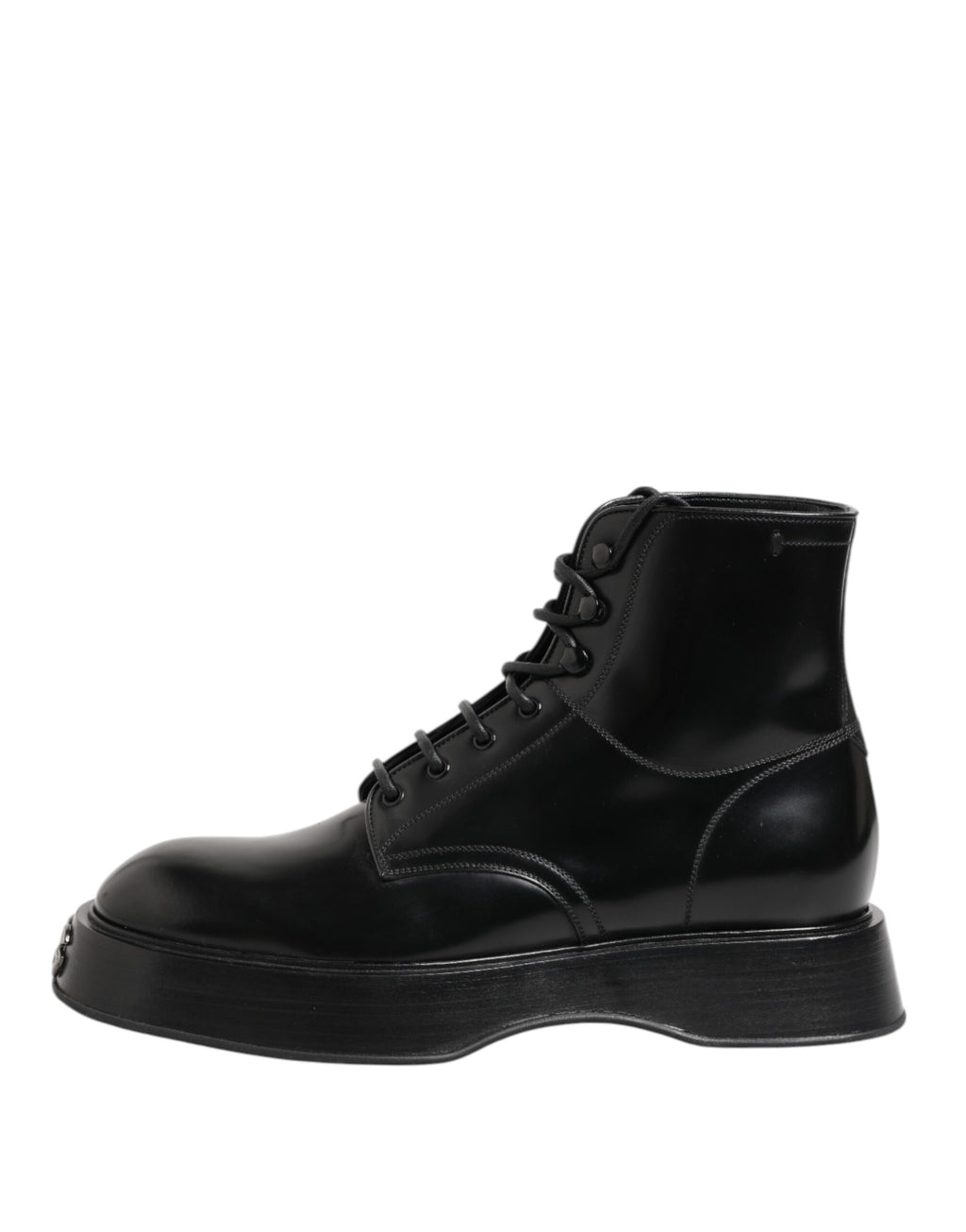 Stivaletti con logo in pelle nera con lacci