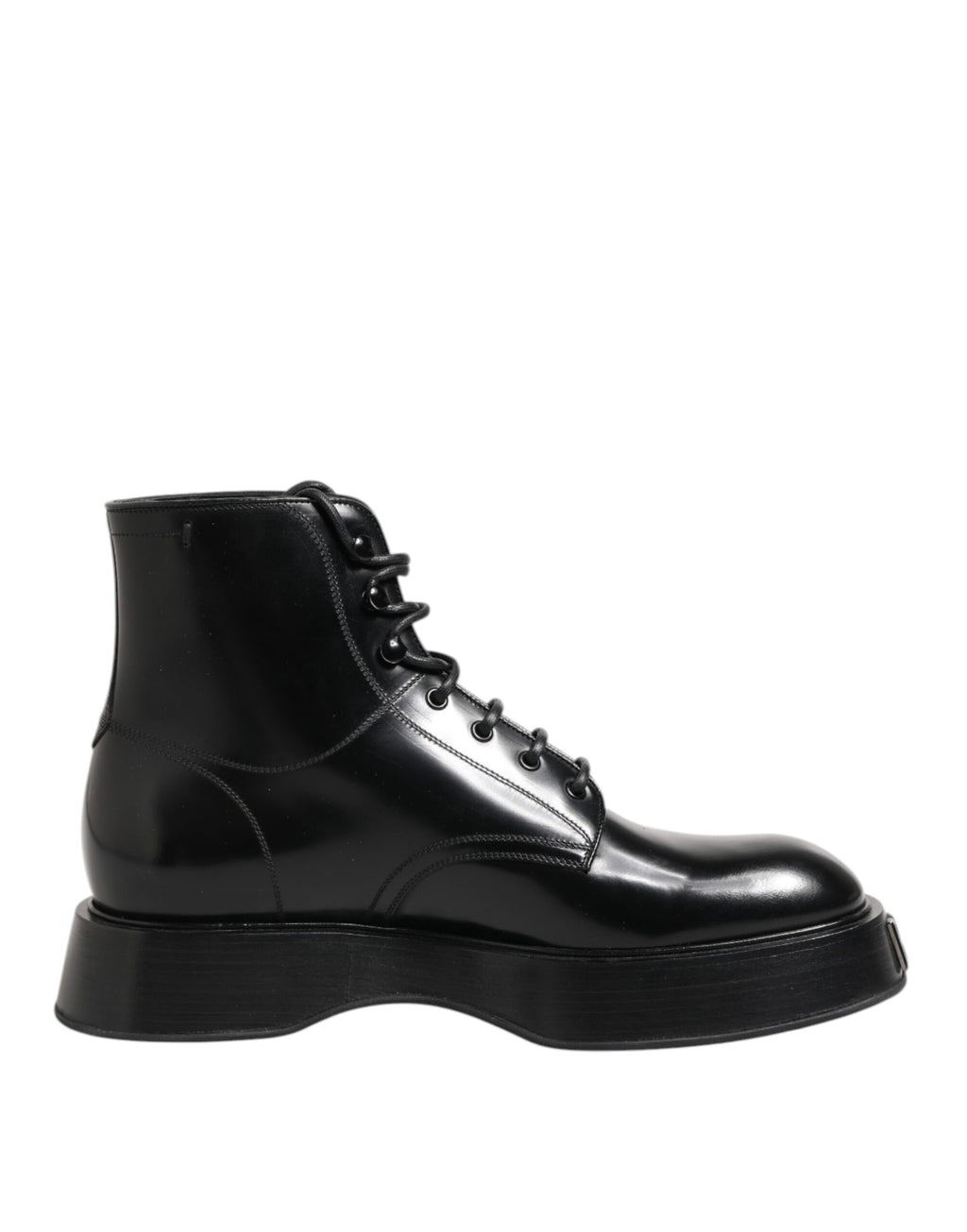 Stivaletti con logo in pelle nera con lacci
