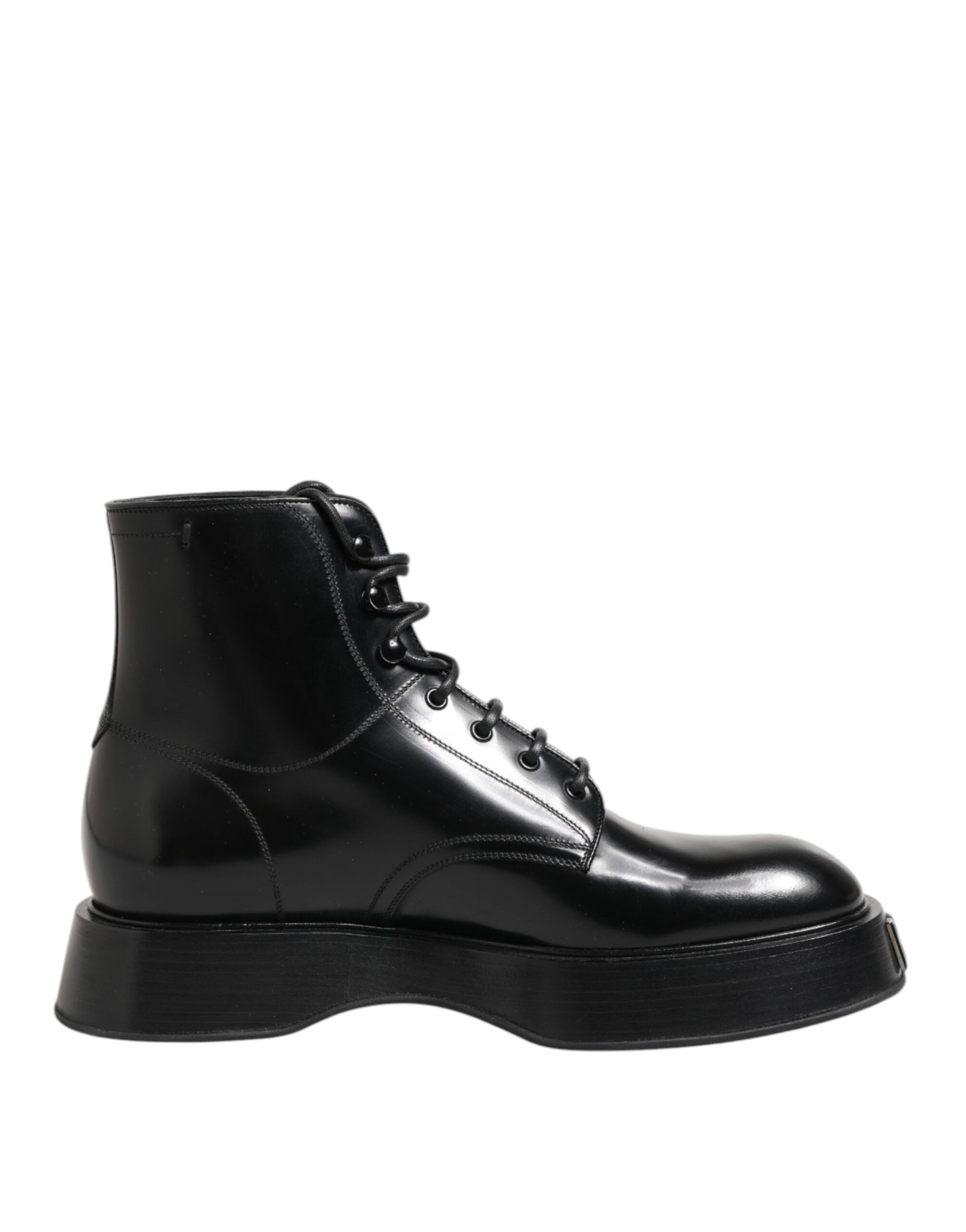 Stivaletti con logo in pelle nera con lacci