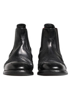 Black Leather Ankle Boots Slip On Shoes
