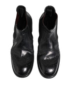 Black Leather Ankle Boots Slip On Shoes