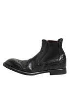 Black Leather Ankle Boots Slip On Shoes