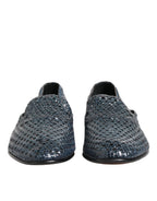 Blue Woven Leather Slip On Loafers Shoes