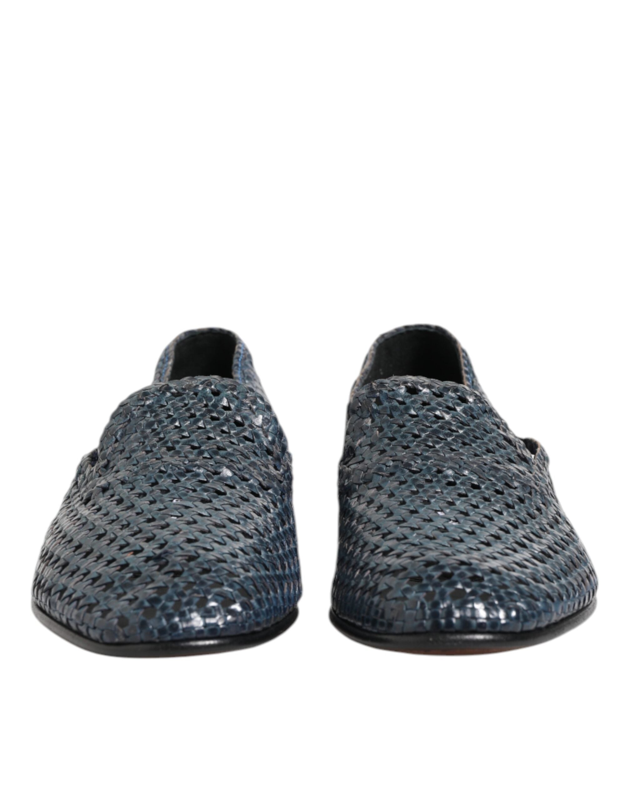 Scarpe Mocassini Slip On in Pelle Intrecciata Blu