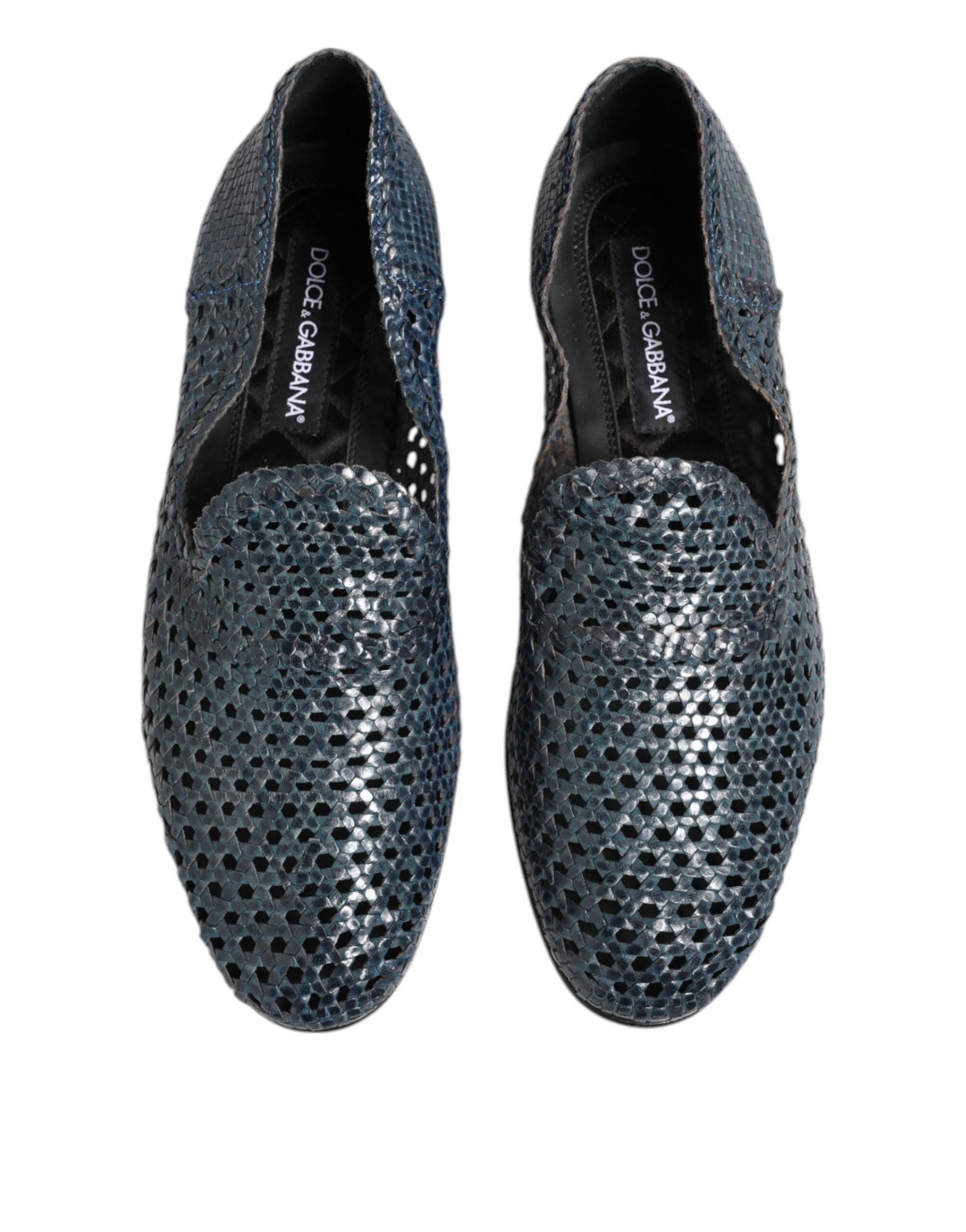 Scarpe Mocassini Slip On in Pelle Intrecciata Blu