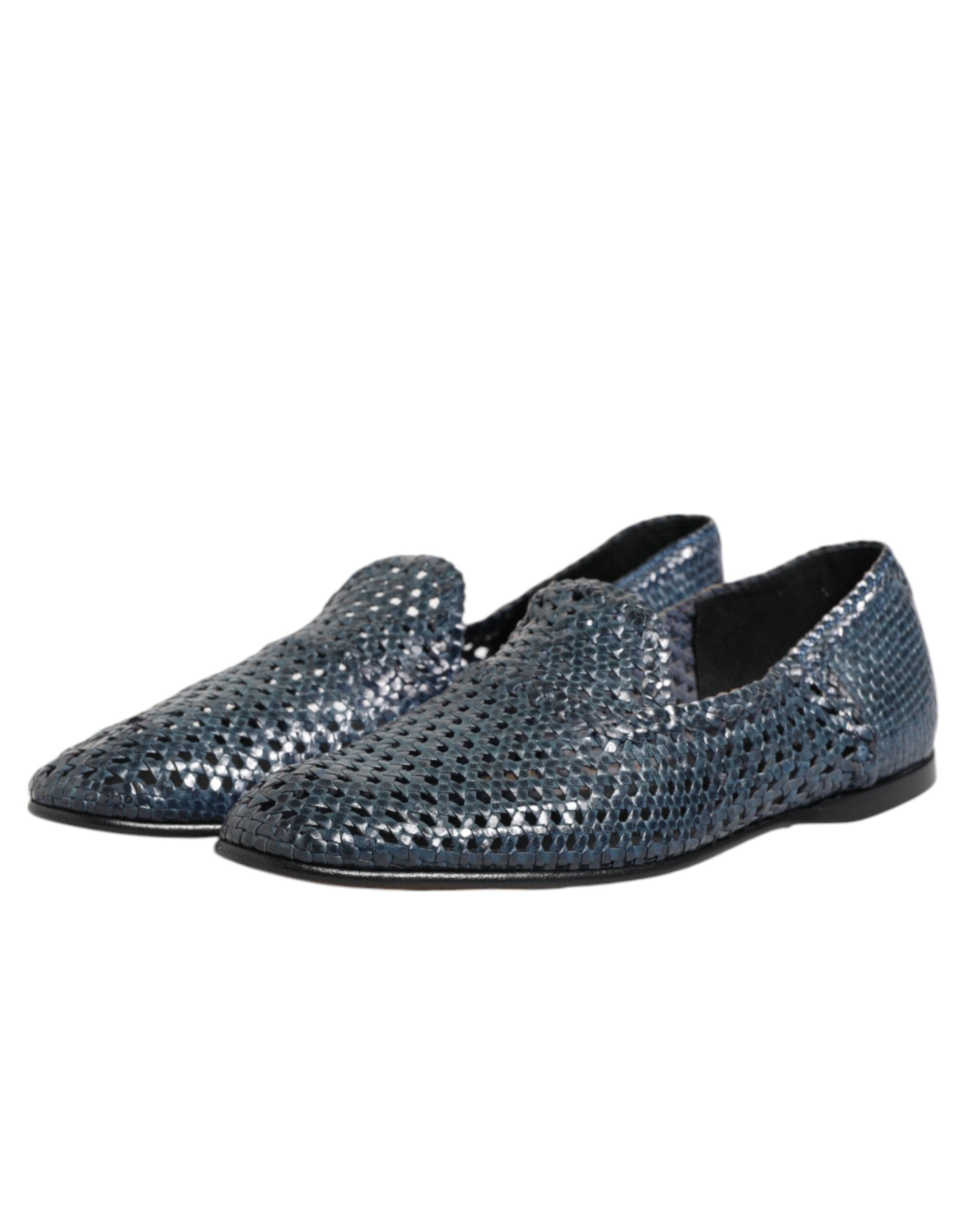 Scarpe Mocassini Slip On in Pelle Intrecciata Blu