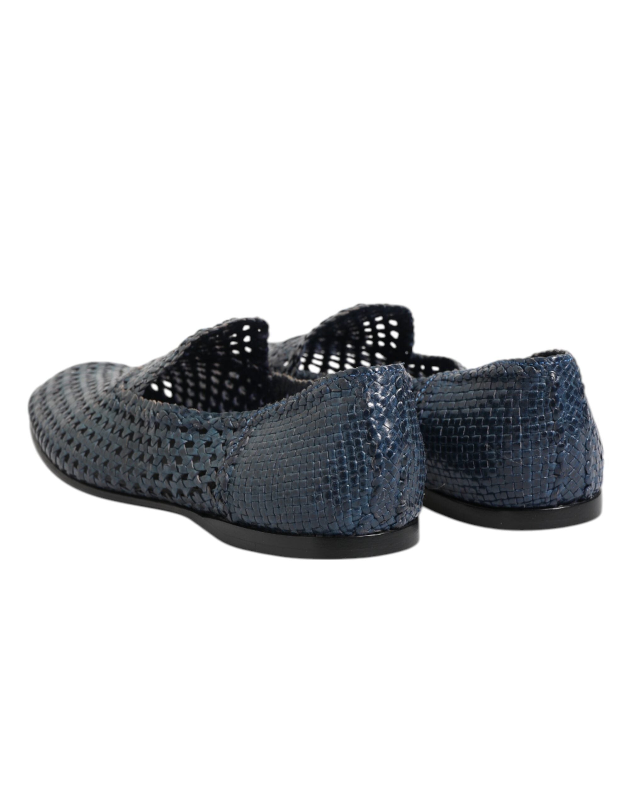 Scarpe Mocassini Slip On in Pelle Intrecciata Blu