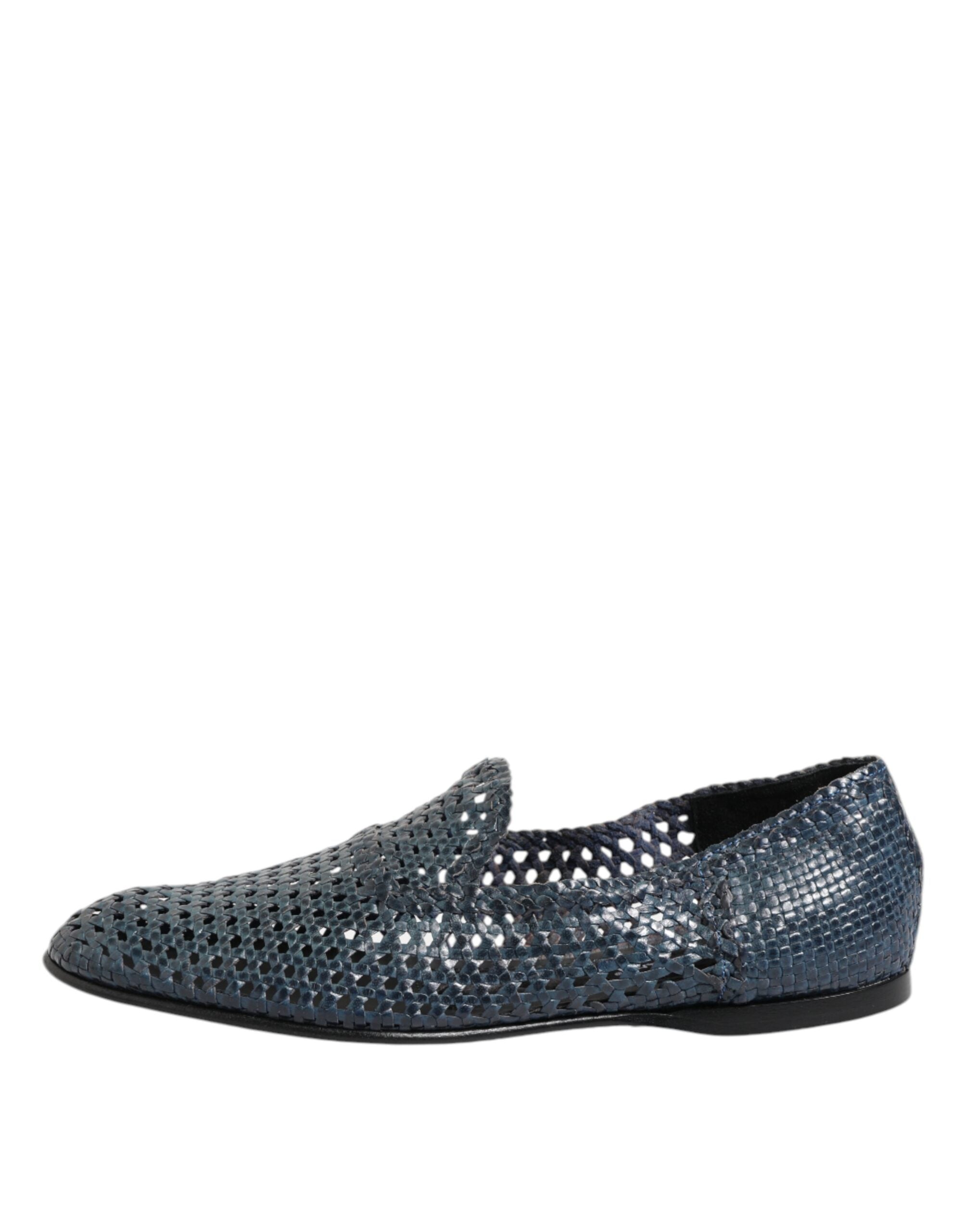 Scarpe Mocassini Slip On in Pelle Intrecciata Blu