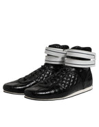 Black Quilted Leather Lace Up Sneakers Shoes