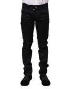 Schwarze Skinny Mid Waist Baumwollhose