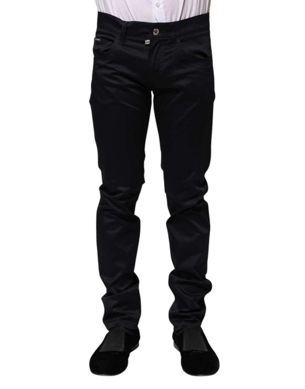 Schwarze Skinny Mid Waist Baumwollhose