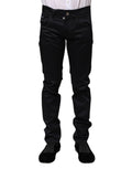 Schwarze Skinny Mid Waist Baumwollhose