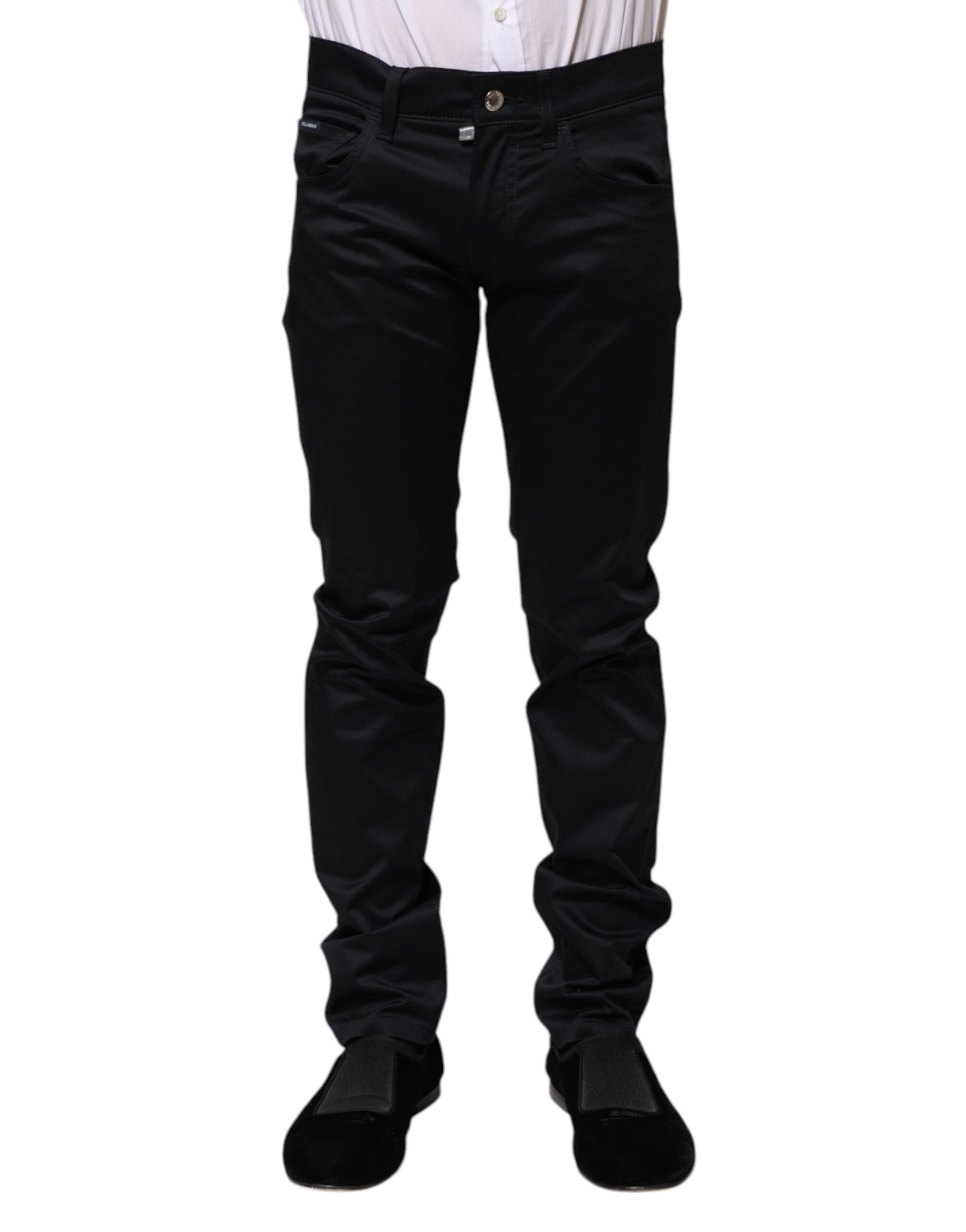 Schwarze Skinny Mid Waist Baumwollhose
