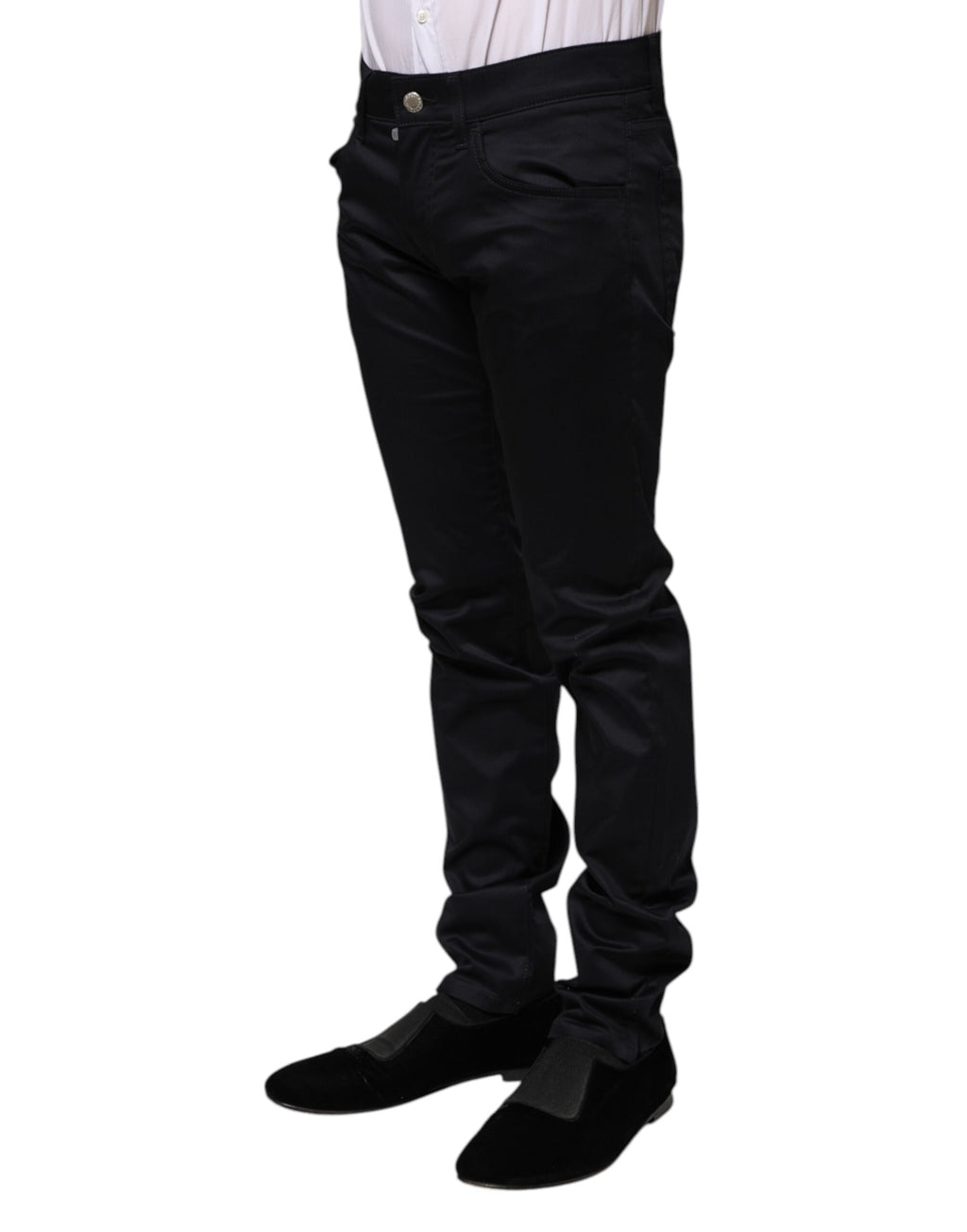 Schwarze Skinny Mid Waist Baumwollhose
