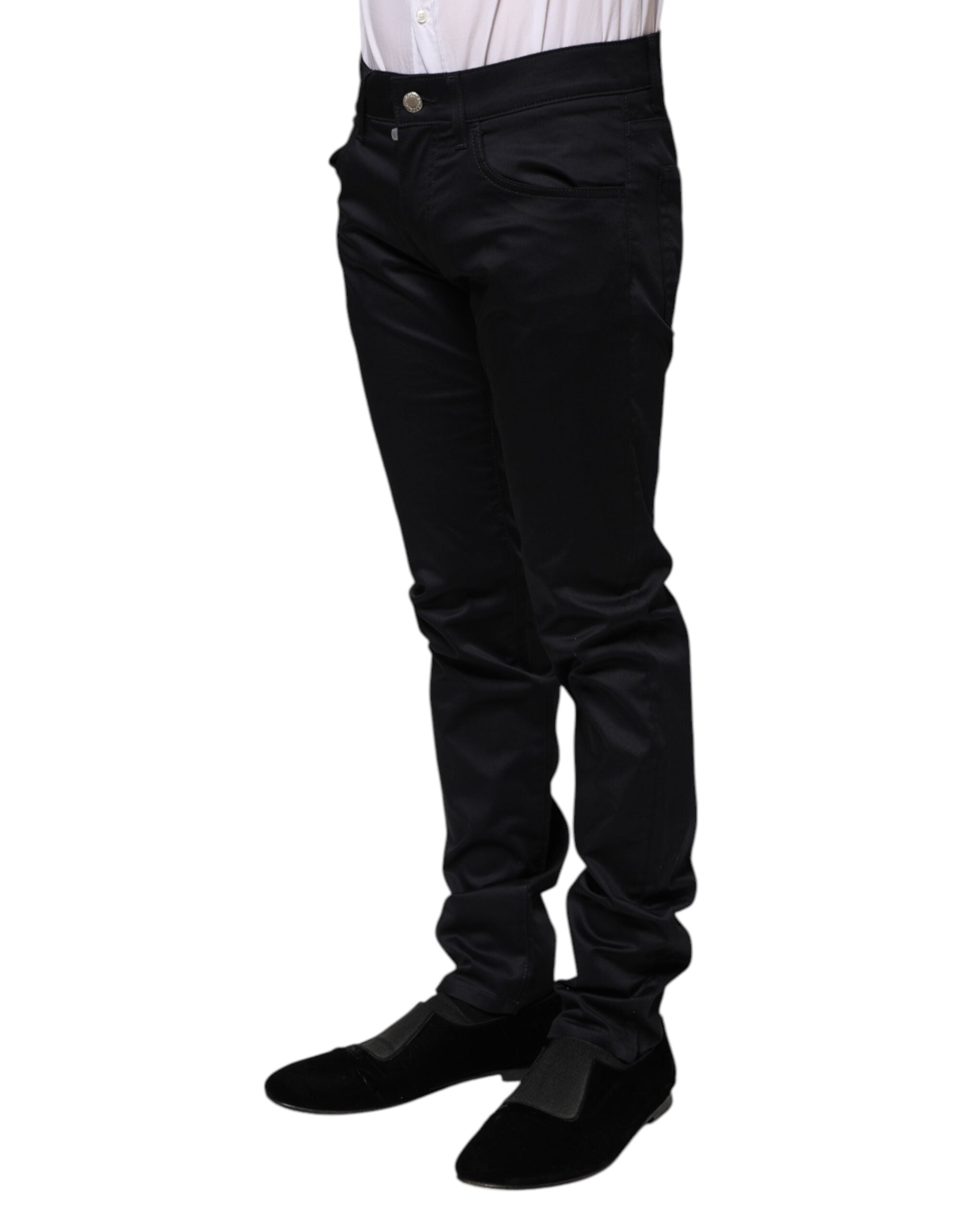 Schwarze Skinny Mid Waist Baumwollhose