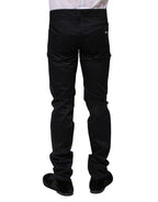 Schwarze Skinny Mid Waist Baumwollhose