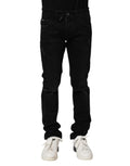 Jeans attillati da uomo in denim di cotone nero