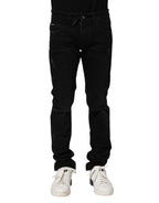 Jeans attillati da uomo in denim di cotone nero