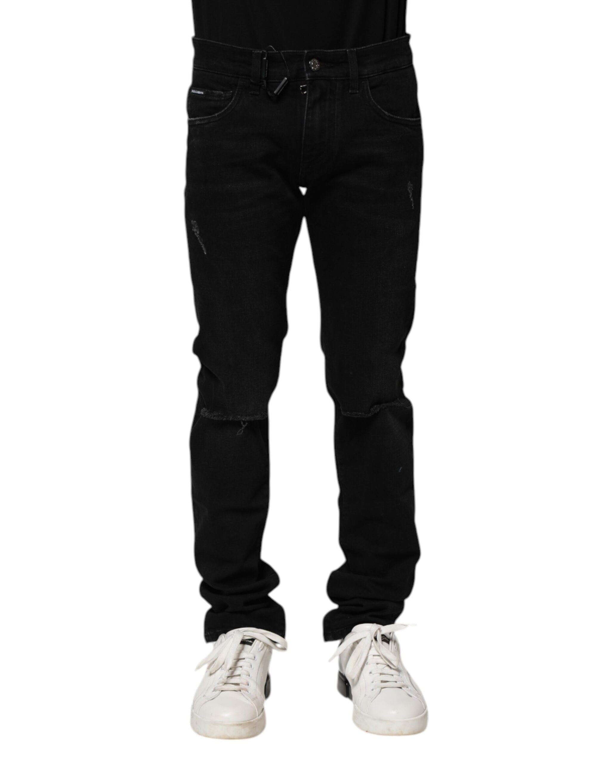 Jeans attillati da uomo in denim di cotone nero