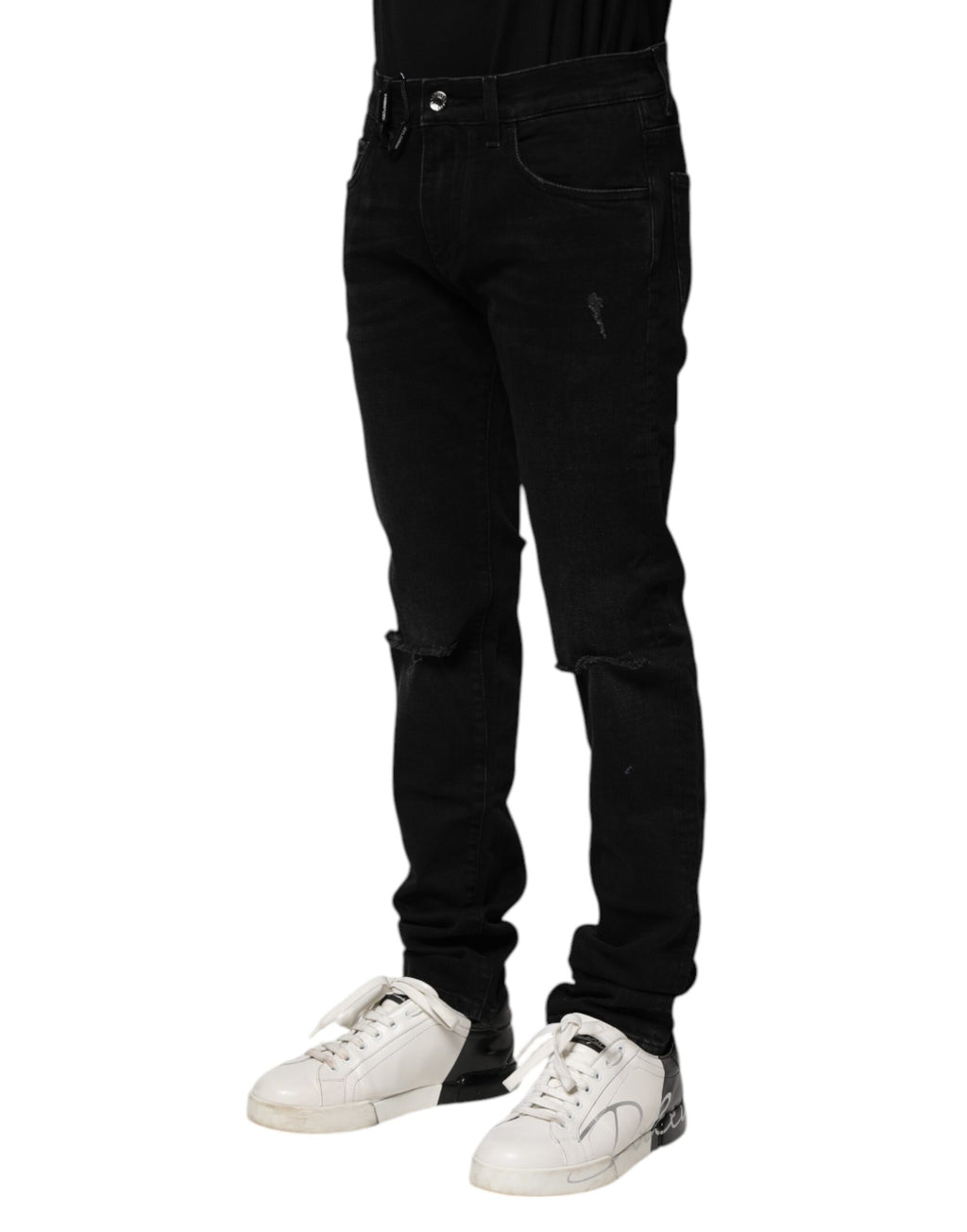 Jeans attillati da uomo in denim di cotone nero