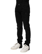 Jeans attillati da uomo in denim di cotone nero