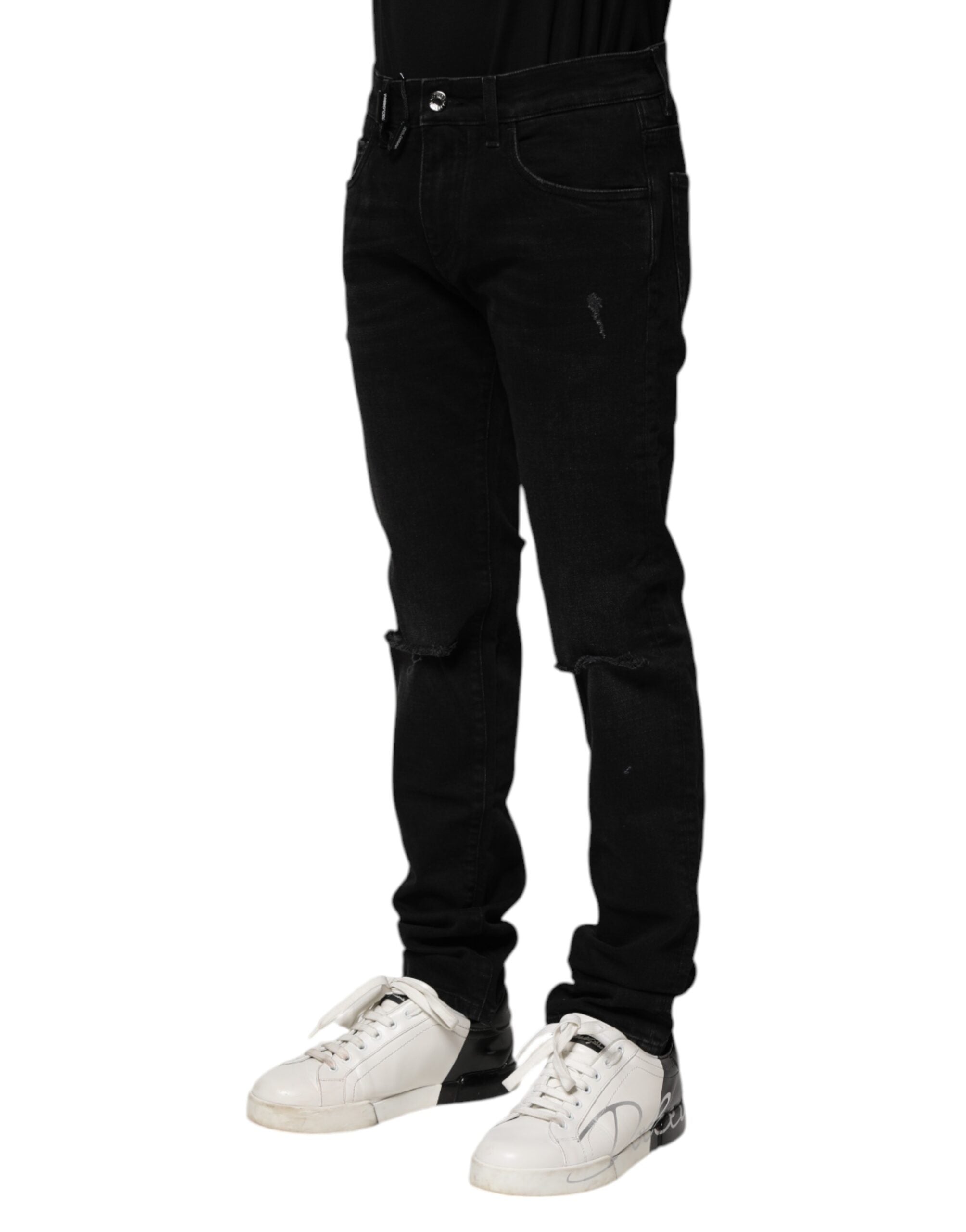 Jeans attillati da uomo in denim di cotone nero