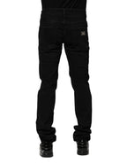 Jeans attillati da uomo in denim di cotone nero