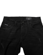 Jeans attillati da uomo in denim di cotone nero