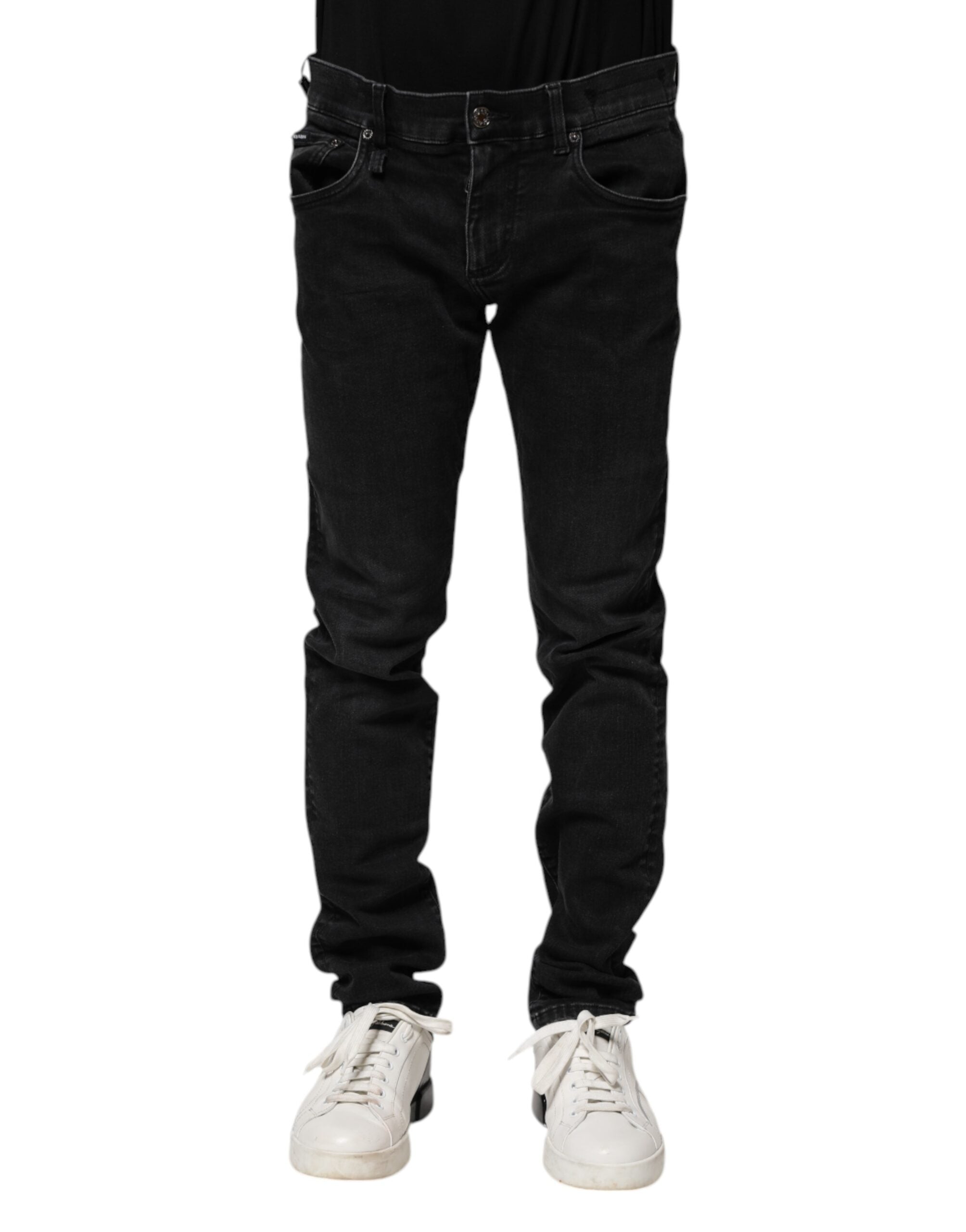 Schwarze, schmale Herren-Denim-Jeans aus Baumwolle