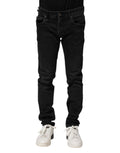 Schwarze, schmale Herren-Denim-Jeans aus Baumwolle