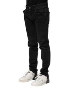 Schwarze, schmale Herren-Denim-Jeans aus Baumwolle