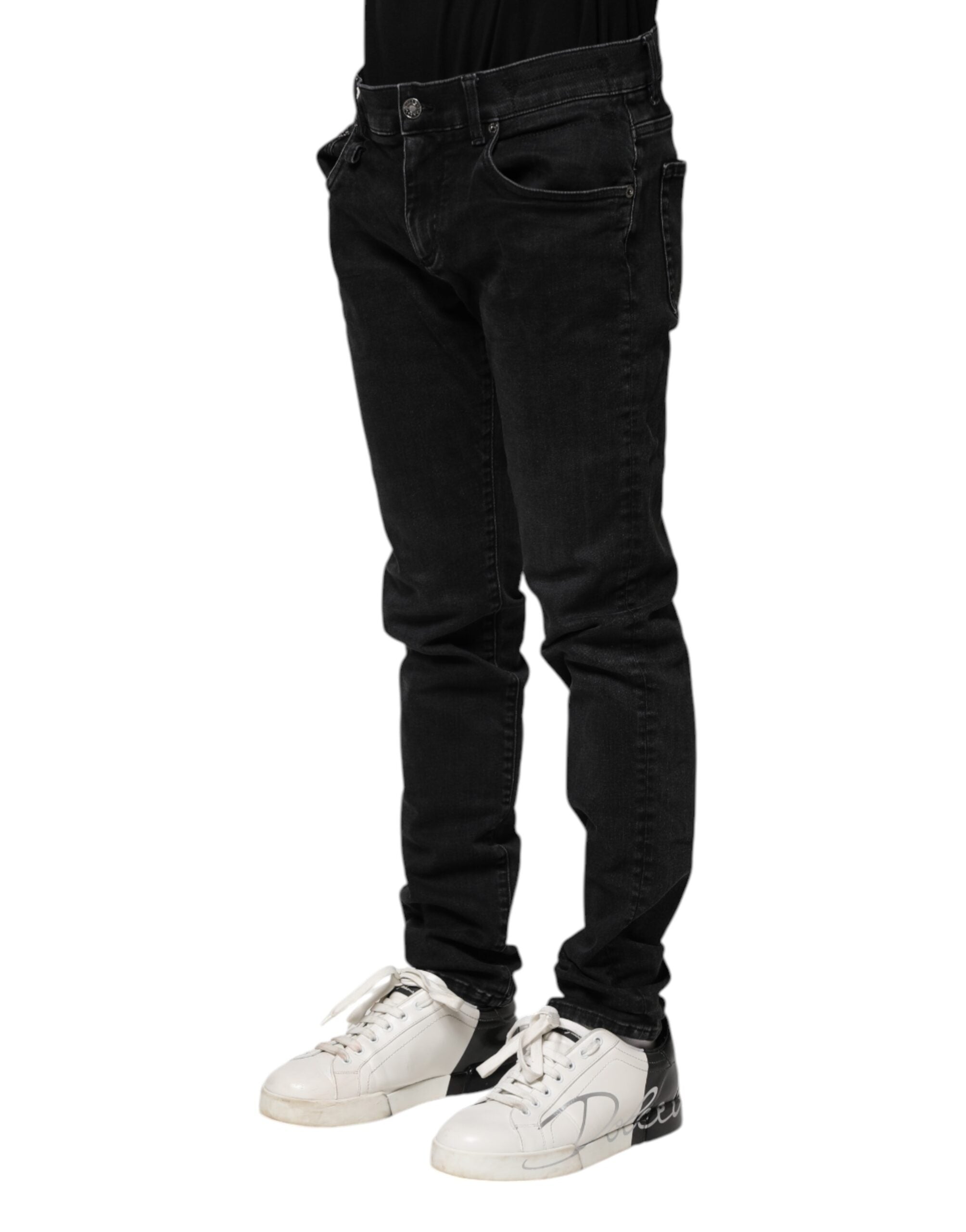 Schwarze, schmale Herren-Denim-Jeans aus Baumwolle