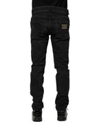 Schwarze, schmale Herren-Denim-Jeans aus Baumwolle