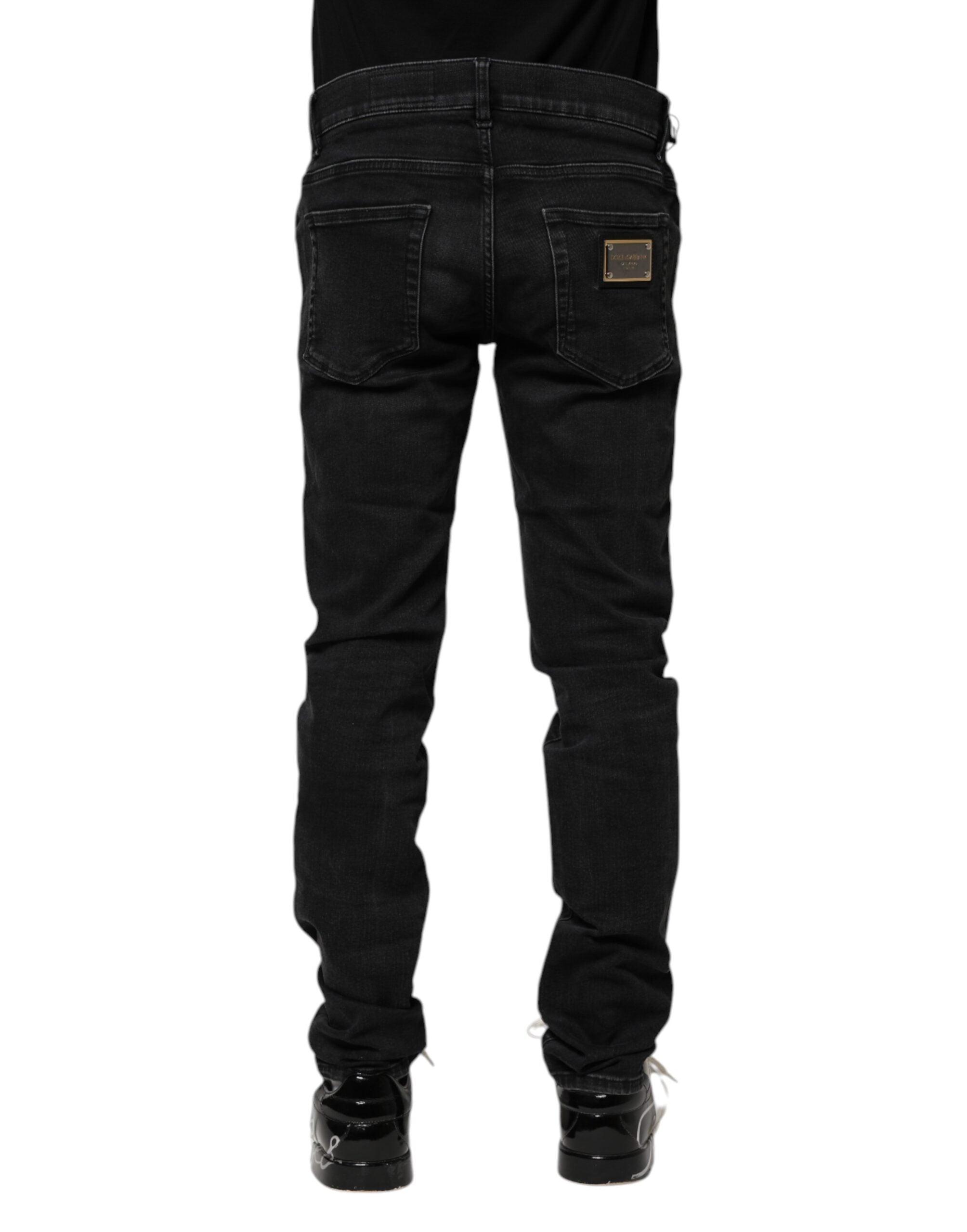 Schwarze, schmale Herren-Denim-Jeans aus Baumwolle