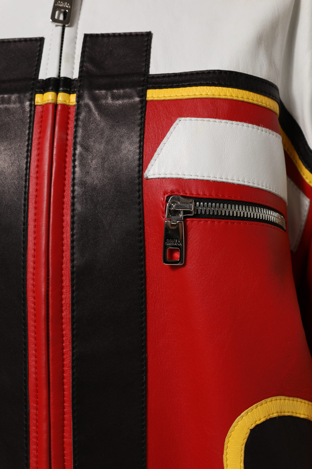 Mehrfarbige Leder-Bikerjacke mit durchgehendem Reißverschluss