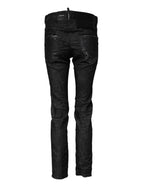 Black Washed Cotton Mid Waist Skinny Jeans