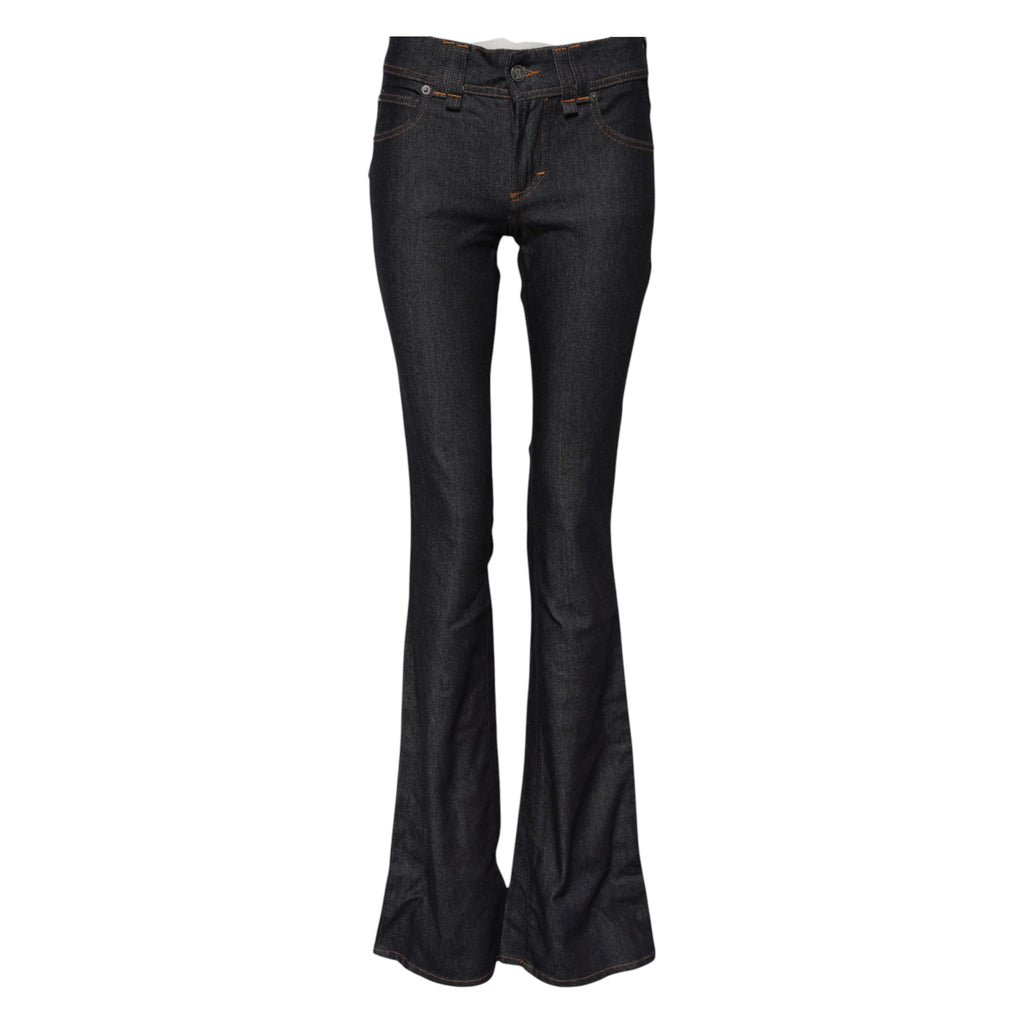 Blue Mid Waist Cotton Wide Leg Denim Jeans
