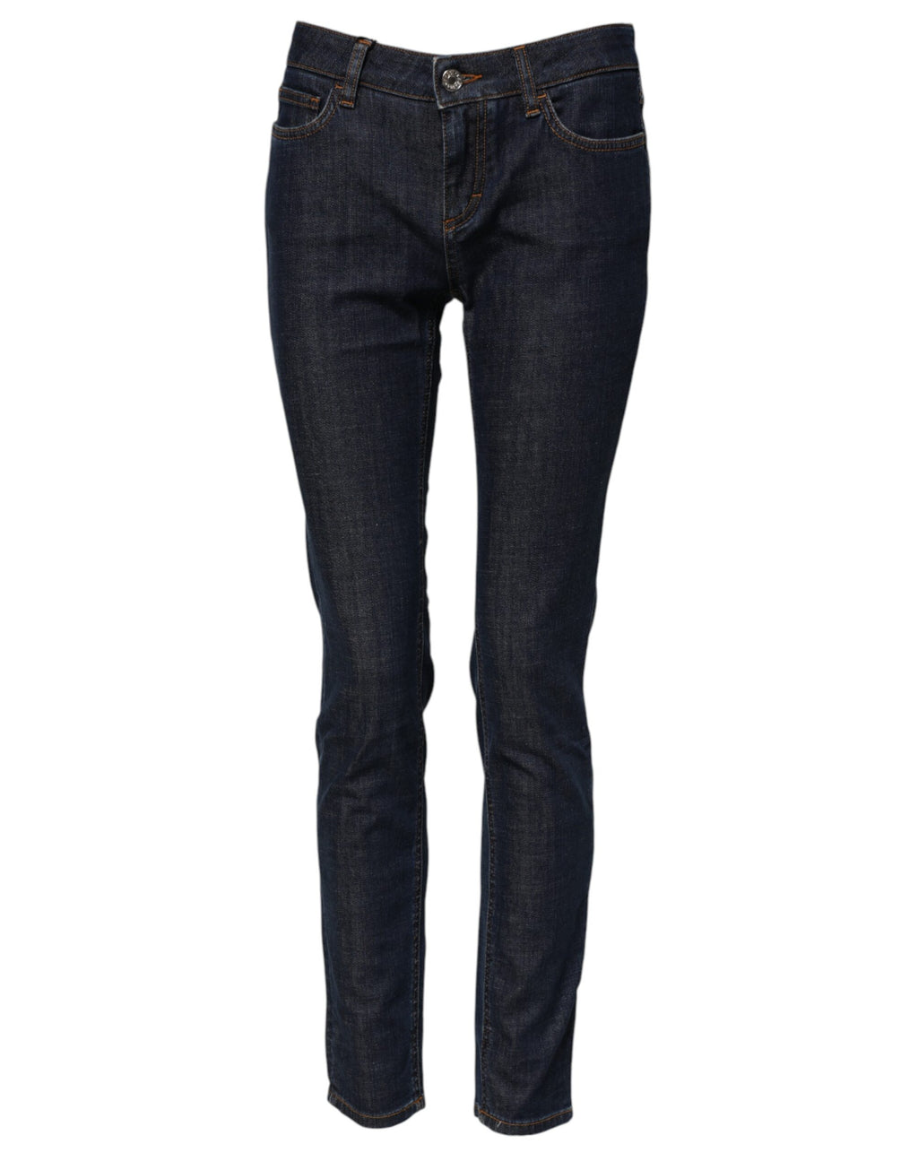 Blaue Röhrenjeans aus Baumwolle mit mittlerer Bundhöhe