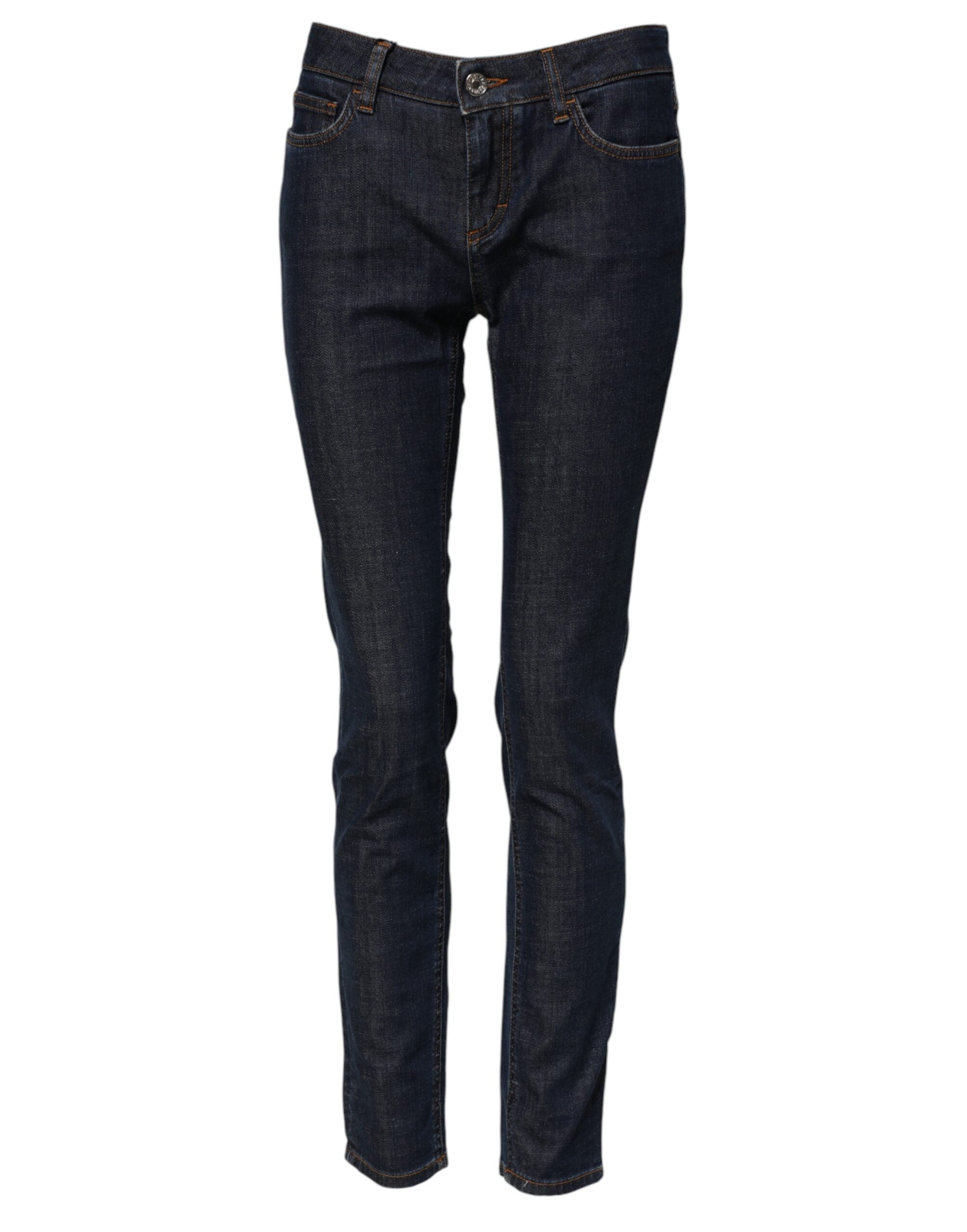 Blaue Röhrenjeans aus Baumwolle mit mittlerer Bundhöhe