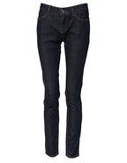 Blaue Röhrenjeans aus Baumwolle mit mittlerer Bundhöhe
