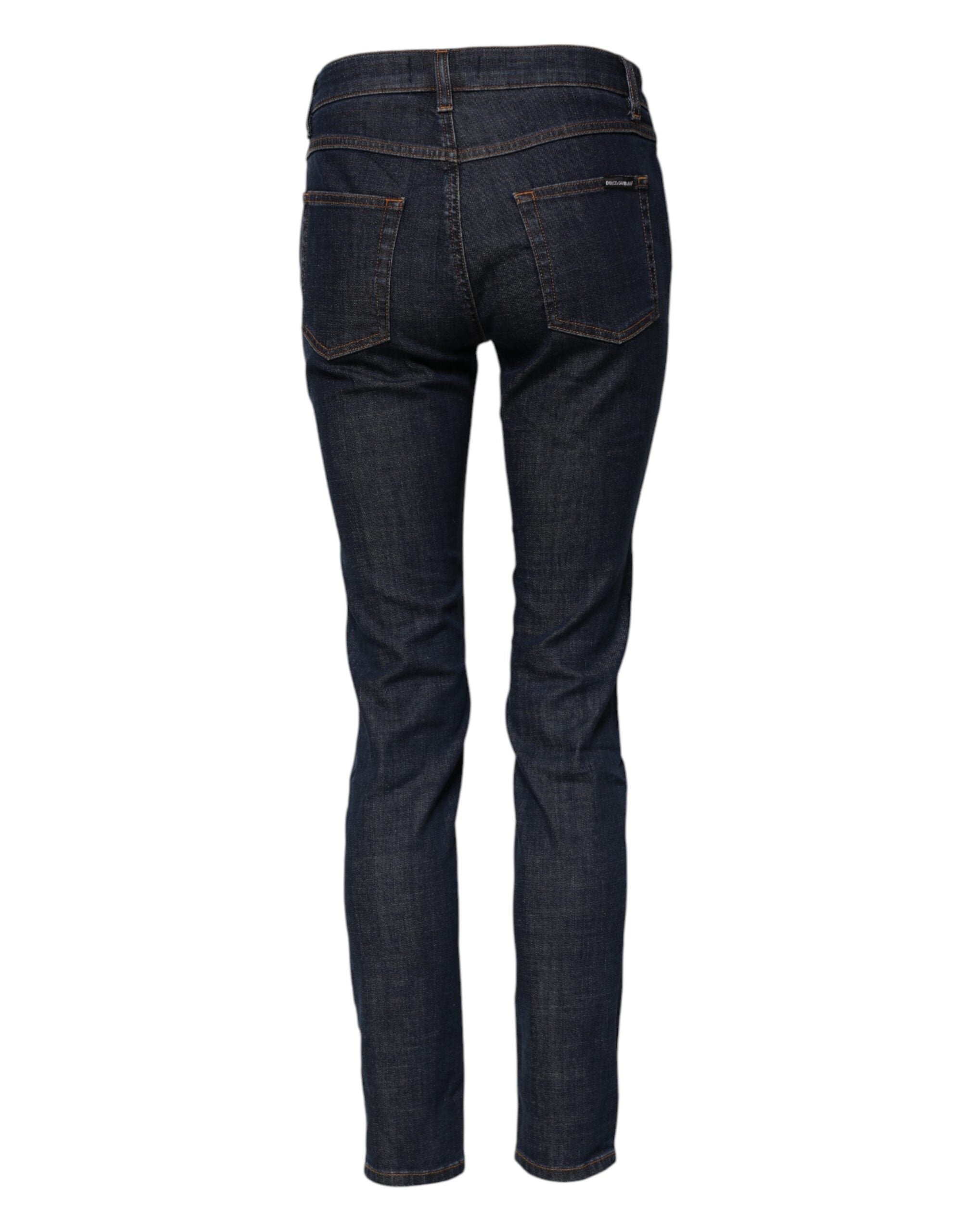 Blaue Röhrenjeans aus Baumwolle mit mittlerer Bundhöhe