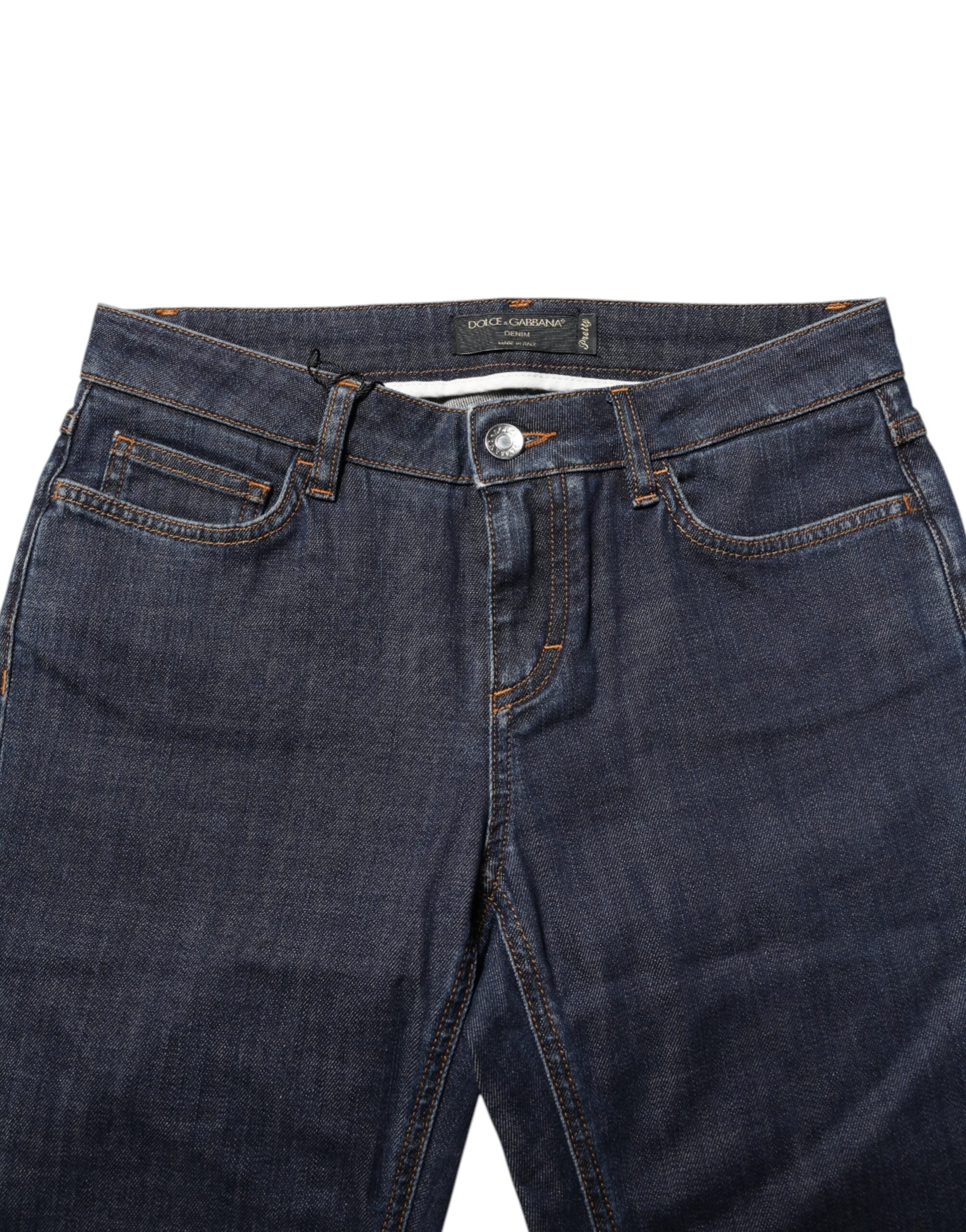 Blaue Röhrenjeans aus Baumwolle mit mittlerer Bundhöhe