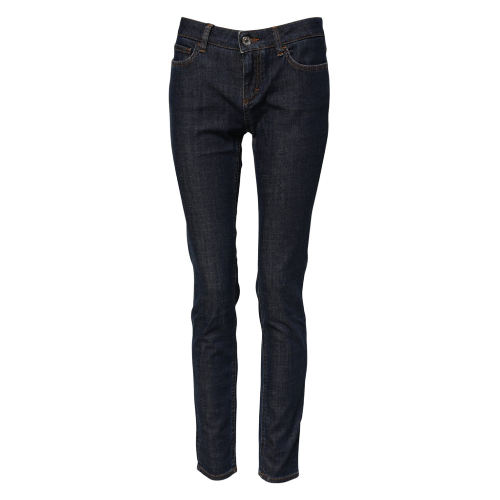 Blaue Röhrenjeans aus Baumwolle mit mittlerer Bundhöhe