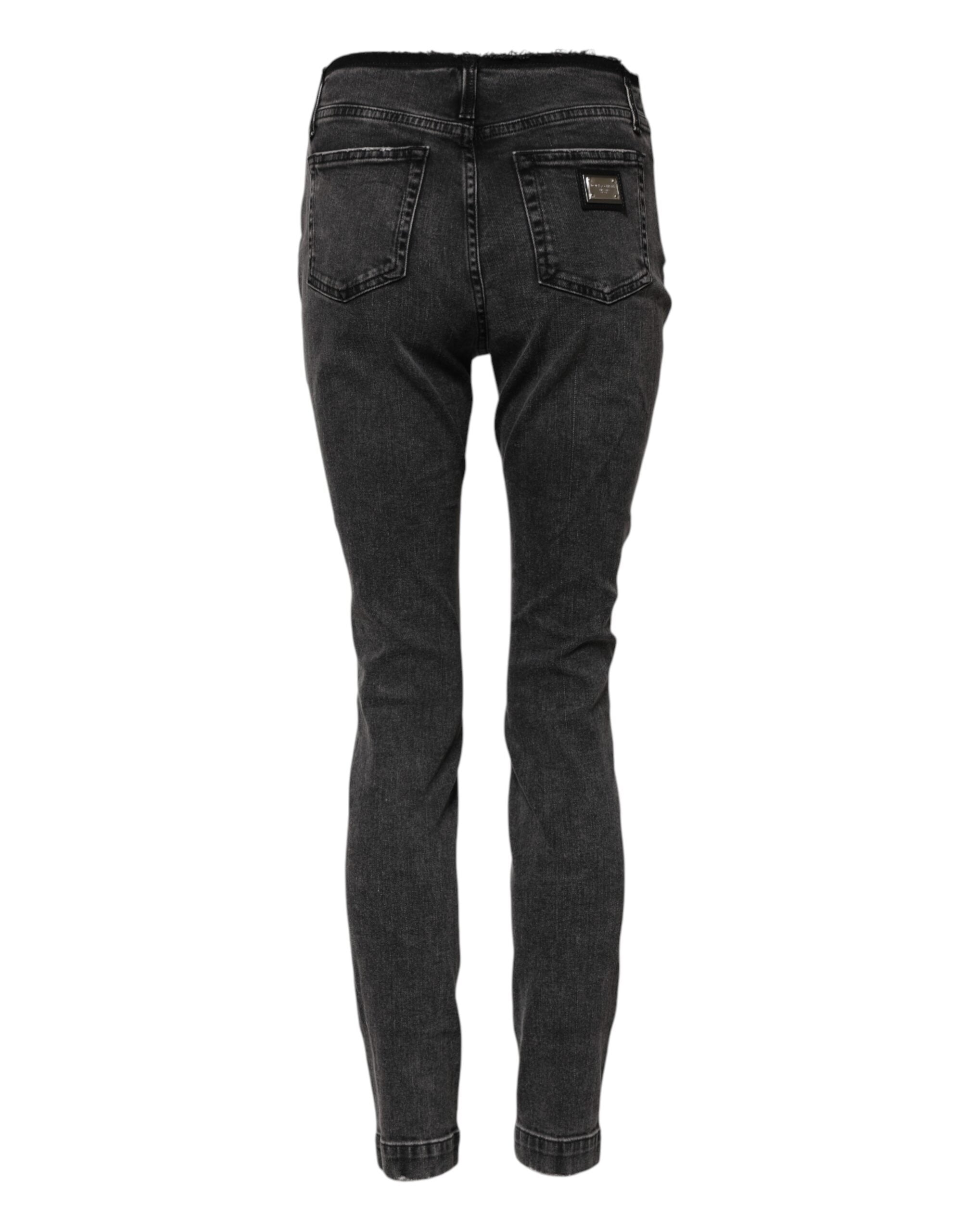 Gray Skinny Cotton Mid Waisted Denim Jeans