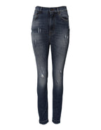 Blue Washed Cotton High Waisted Denim Jeans