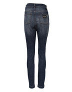 Blue Washed Cotton High Waisted Denim Jeans