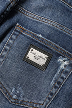 Blue Washed Cotton High Waisted Denim Jeans