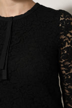Black Nylon Lace Long Sleeve Blouse Top