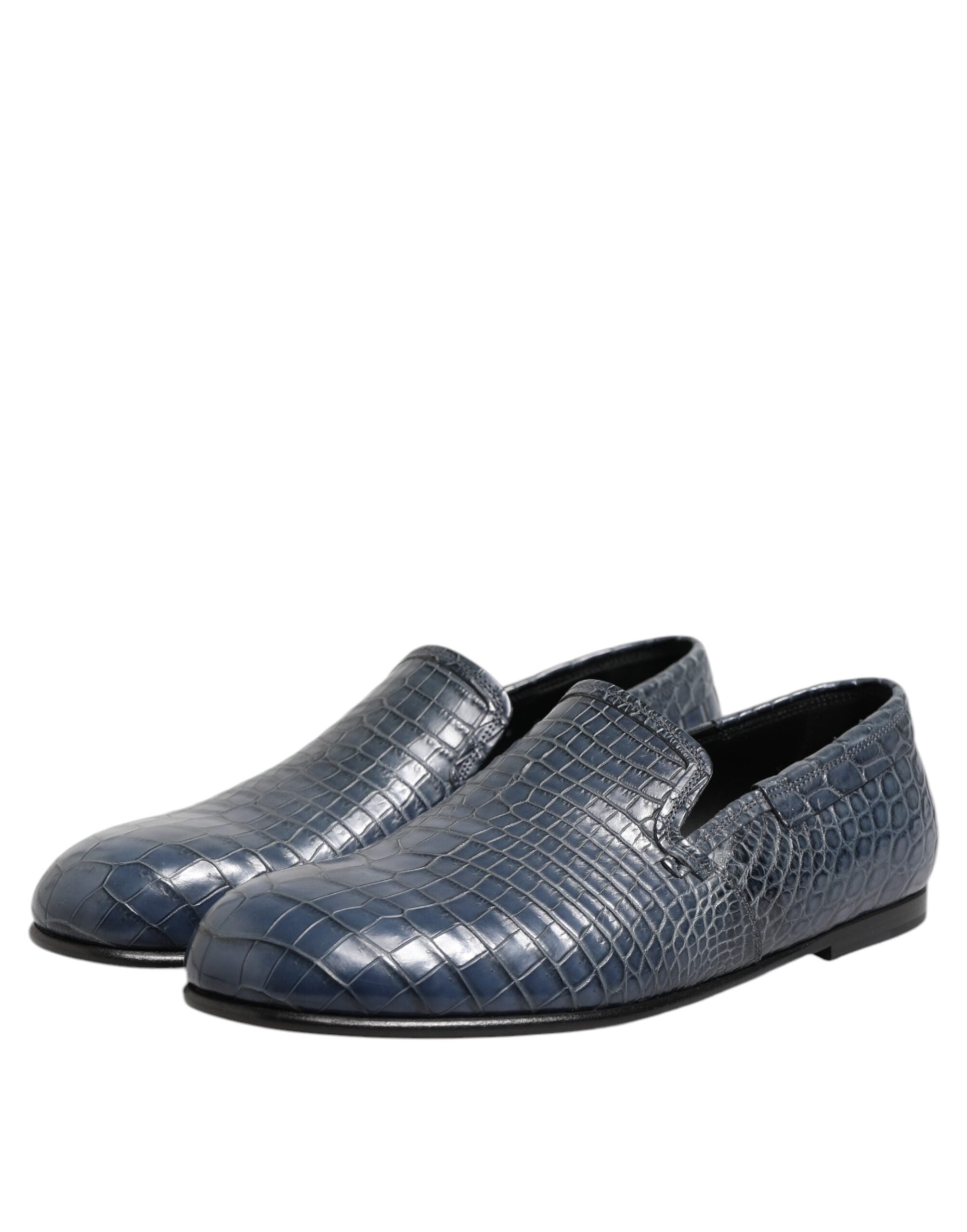 Blue Exotic Leather Slip-On Loafers Men's Dress Shoes