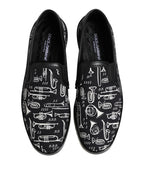 Schwarze Slip-On Loafer für Herren mit Aufdruck